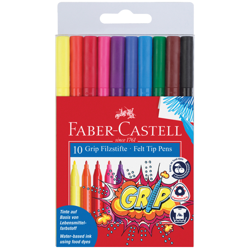 Фломастеры 10 цветов Faber Castell "GRIP" блистер