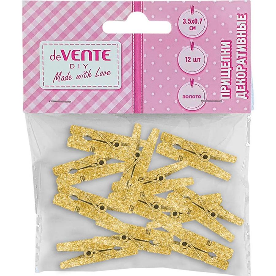 Прищепки декоративные "deVENTE.Golden" деревянные, 12 шт, ассорти
