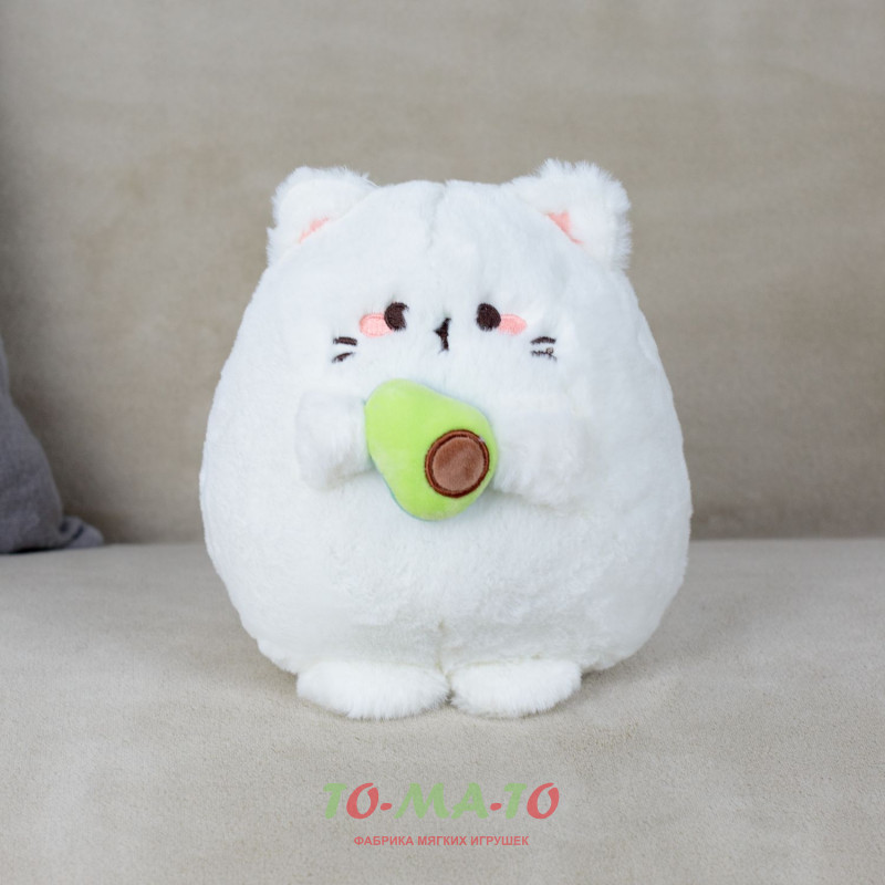Игрушка мягкая "Котик с авокадо" белый, 35 см