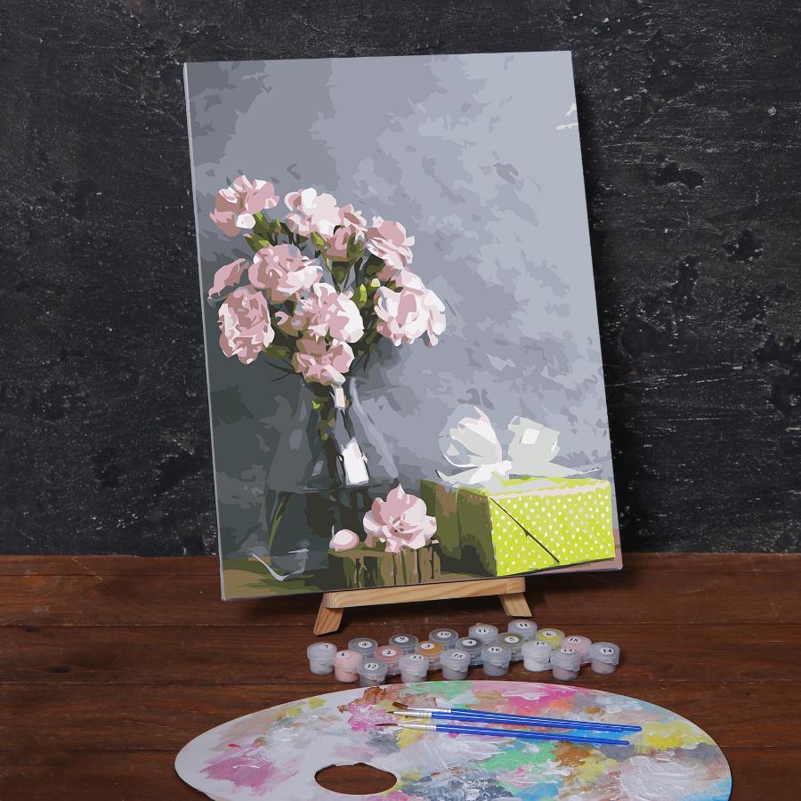 Картина по номерам "Розовые цветы и подарок", 40×30 см