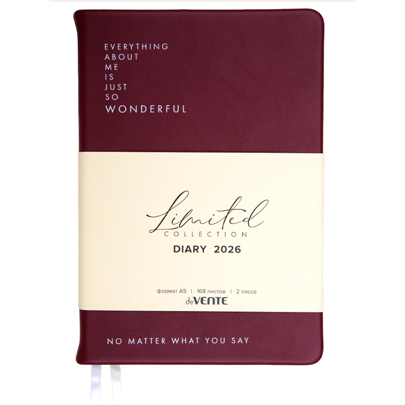 Ежедневник А5 168 л. 2026г deVENTE "Jane", кожзам, шелкография, бордо