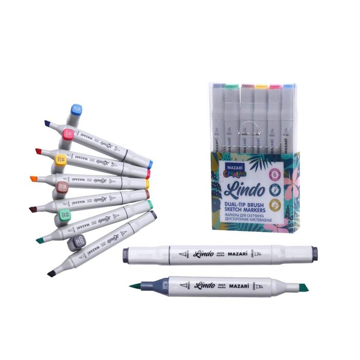 Набор маркеров для скетчинга LINDO 6 цветов, пастельные цвета, 1-6,2 мм, двусторонние