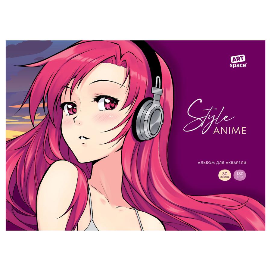 Альбом для рисования 30 л Anime style. Girl, склейка 180 г/м2 (для акварели)