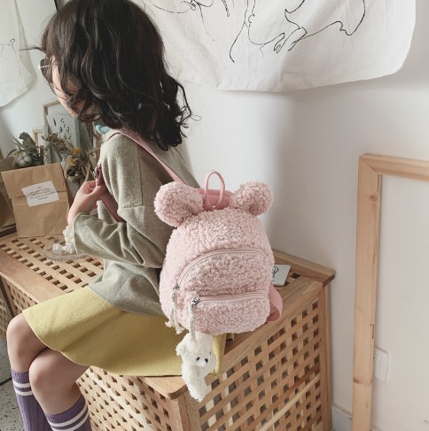 Рюкзак детский меховой "Зайка", розовый