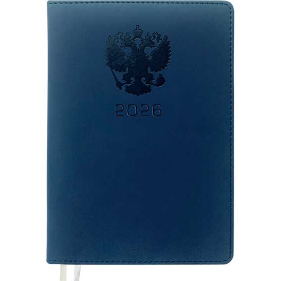 Ежедневник А5 168 л. 2026г deVENTE "Emblem", кремовый блок, кожзам, синий