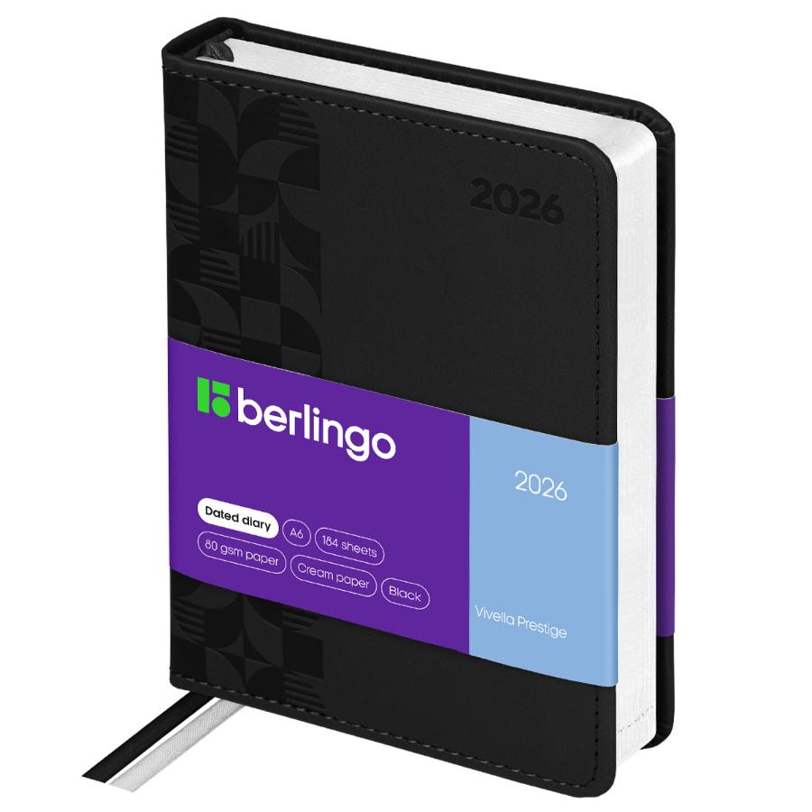 Ежедневник А6 176 л. 2026г, Berlingo "Vivella Prestige", кожзам, черный