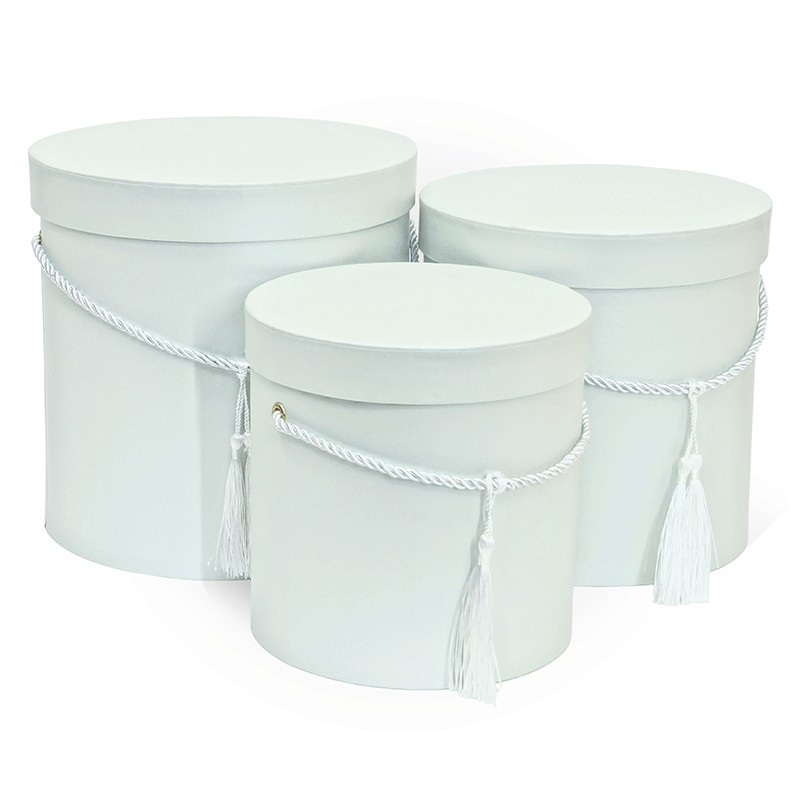 Подарочная коробка цилиндр, 17,5 х 17,8 см, белый с ручкой-кисточкой (3)