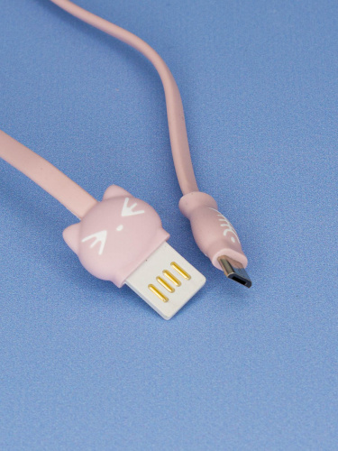Кабель для зарядки Micro USB "Котик", в футляре, розовый, 1м
