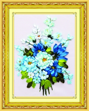 Набор для вышивания лентами "Букет из голубых цветов", 28х38 см