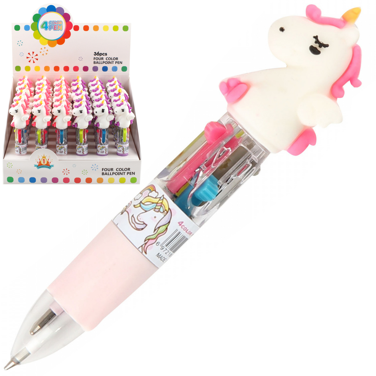 Ручка шариковая автоматическая "Unicorn", 4 цвета, ассорти
