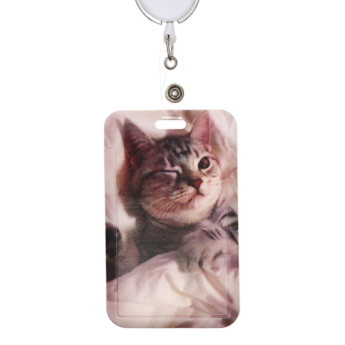 Бейдж-карман вертикальный,"Котик"110 х 68 мм, рулетка-карабин