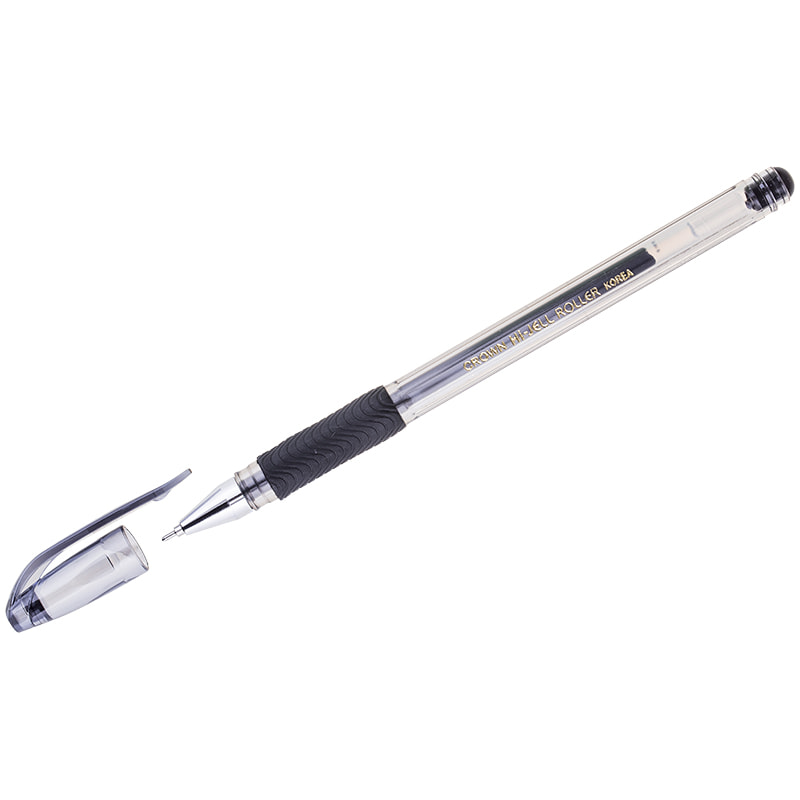 Ручка гелевая Crown "Hi-Jell Needle Grip" 0,7 мм, грип, черная, игольчатый пишущий узел
