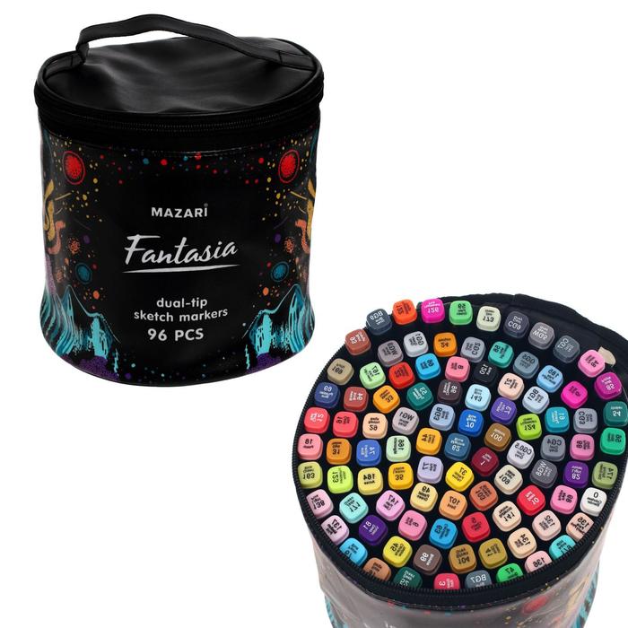 Набор маркеров для скетчинга Fantasia, 96 цветов, 3-6,2 мм, двусторонние, ПВХ чехол черный
