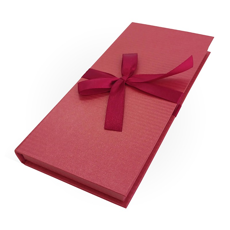 Коробка-конверт для денег с бантом «Микровельвет», бордовая