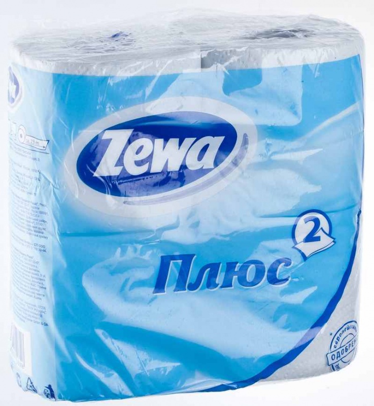 Бумага туалетная "Zewa" 2 слоя, белая (упаковка 4 шт)
