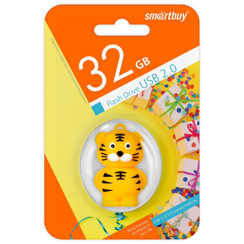Флэш-драйв Smart Buy "Wild series" Тигр 32GB, USB 2.0 Flash Drive, желтый