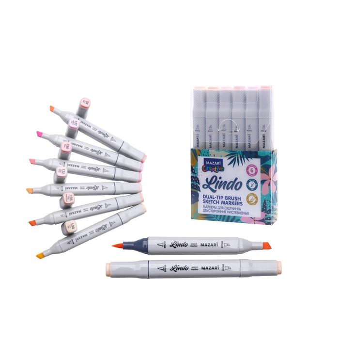 Набор маркеров для скетчинга LINDO Skin, 6 цветов, пастельные цвета, 1-6,2 мм, двусторонние