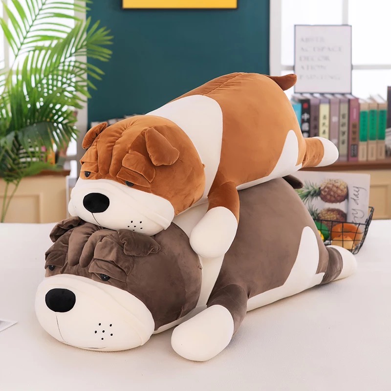 Игрушка-подушка "Собака лежачая шарпей" 80 см (темно-коричневая)