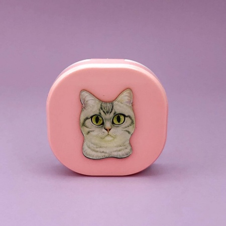 Контейнер для линз "Purebred Cat", розово-серый