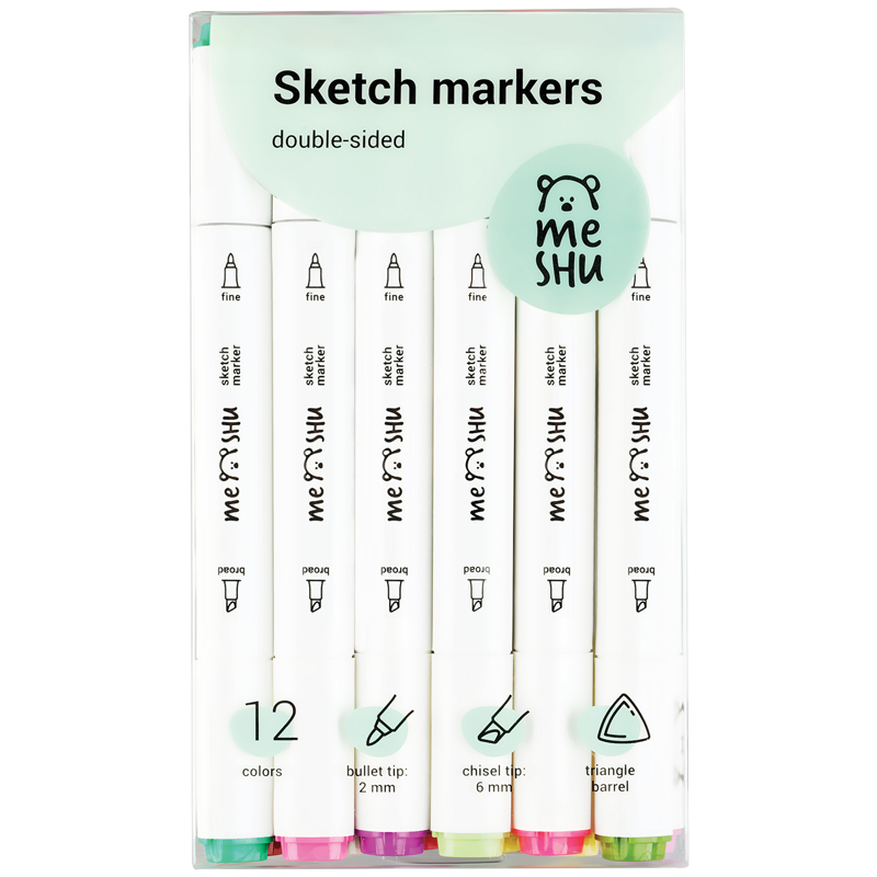 Набор маркеров для скетчинга MESHU, 12 цветов, 2-6 мм, двусторонние, цветочная гамма