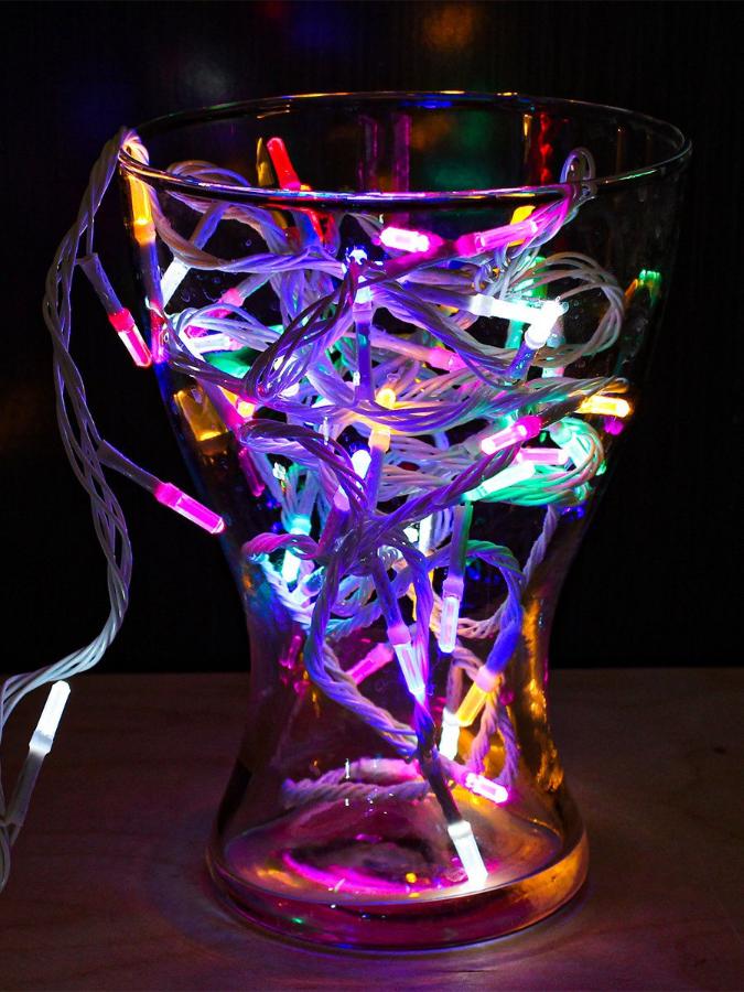 Электрогирлянда 9 м, 100 длинных разноцветных ламп, прозрачная нить