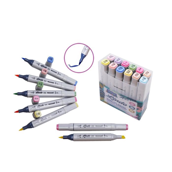 Набор маркеров для скетчинга LINDO, 12 цветов, пастельные цвета, 1-6,2 мм, двусторонние