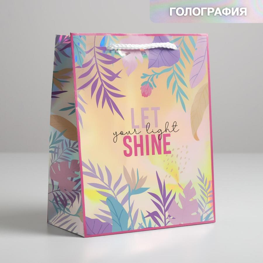 Пакет подарочный голографический 18 × 23 × 10 см  "Let your light shine"