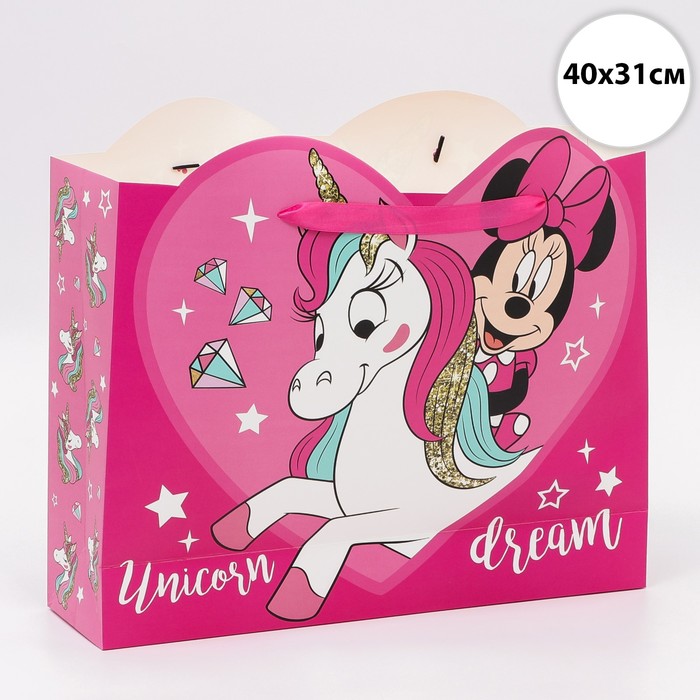 Пакет подарочный 40х31х11,5 см "Unicorn dream", Единорог. Минни Маус