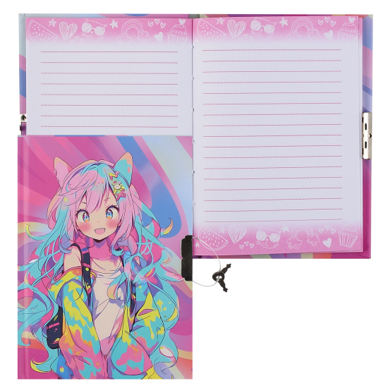 Книжка записная А6 56 л Anime neon. линия, 7Бц, на замке