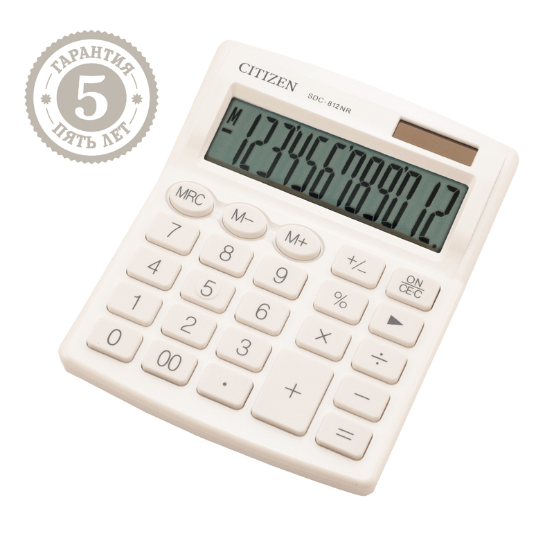 Калькулятор "Citizen" 12 разрядный, настольный, 127х105х21 мм, белый