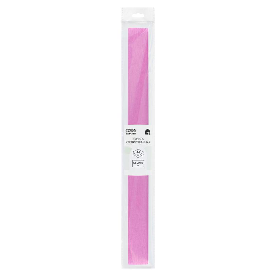Цветная бумага креповая ТРИ СОВЫ, 50х250см, 32г/м2, розовая