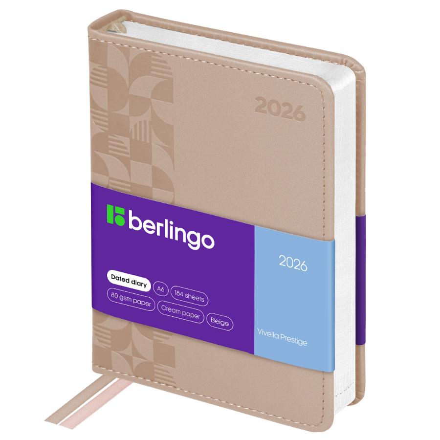 Ежедневник А6 176 л. 2026г, Berlingo "Vivella Prestige", кожзам, бежевый
