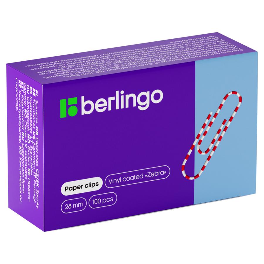 Скрепки 28 мм, 100 шт, цветные, зебра Berlingo, в картонной коробке