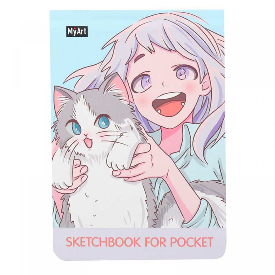 Скетчбук А6 48 л. Sketchbook for Pocket."Милый котик" 100 г/м