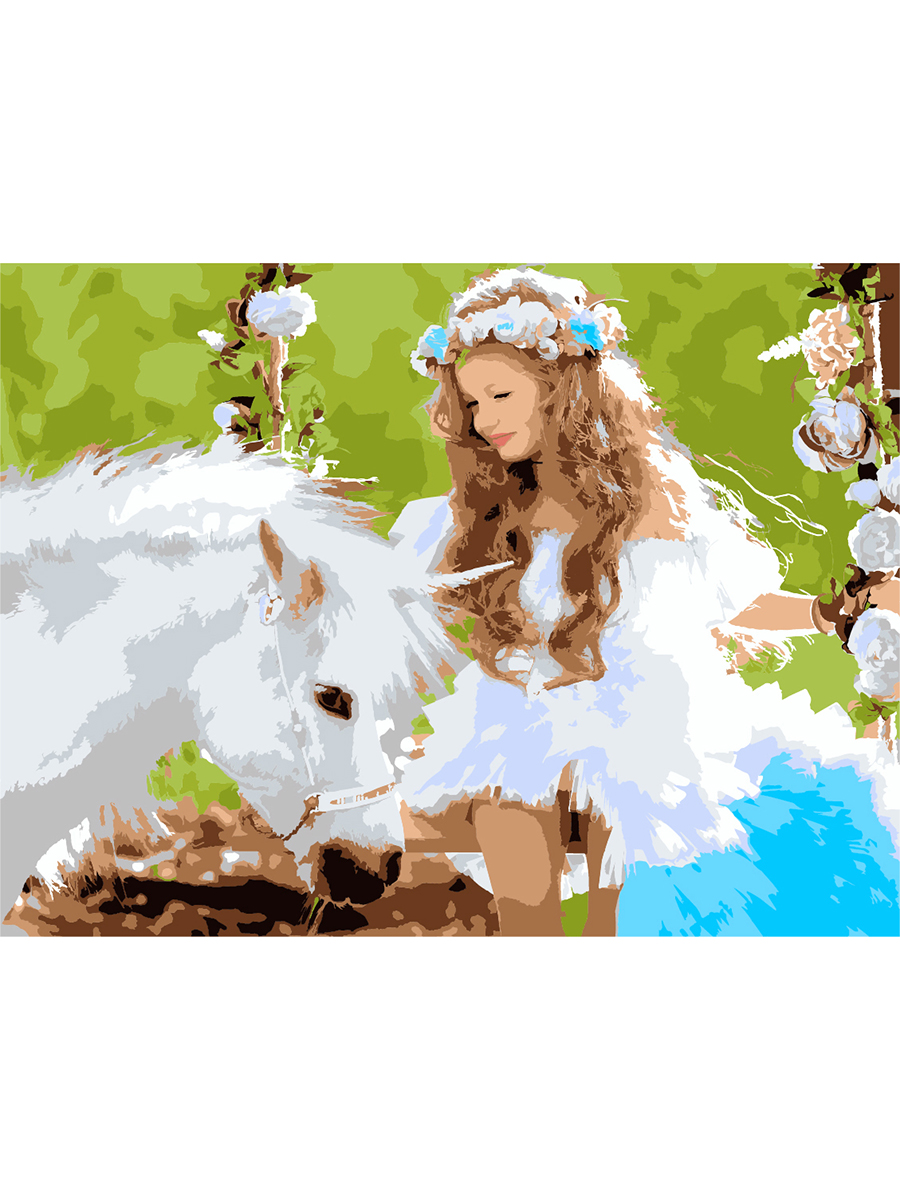 Картина по номерам на картоне А3 "Девочка и единорог" (16 цветов)