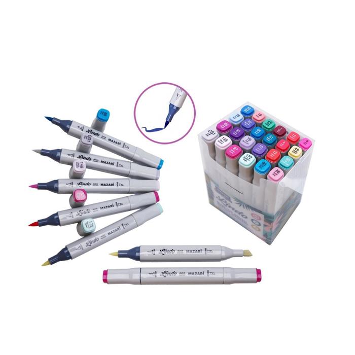 Набор маркеров для скетчинга LINDO, 24 цвета, холодные основные цвета, 1-6,2 мм, двусторонние