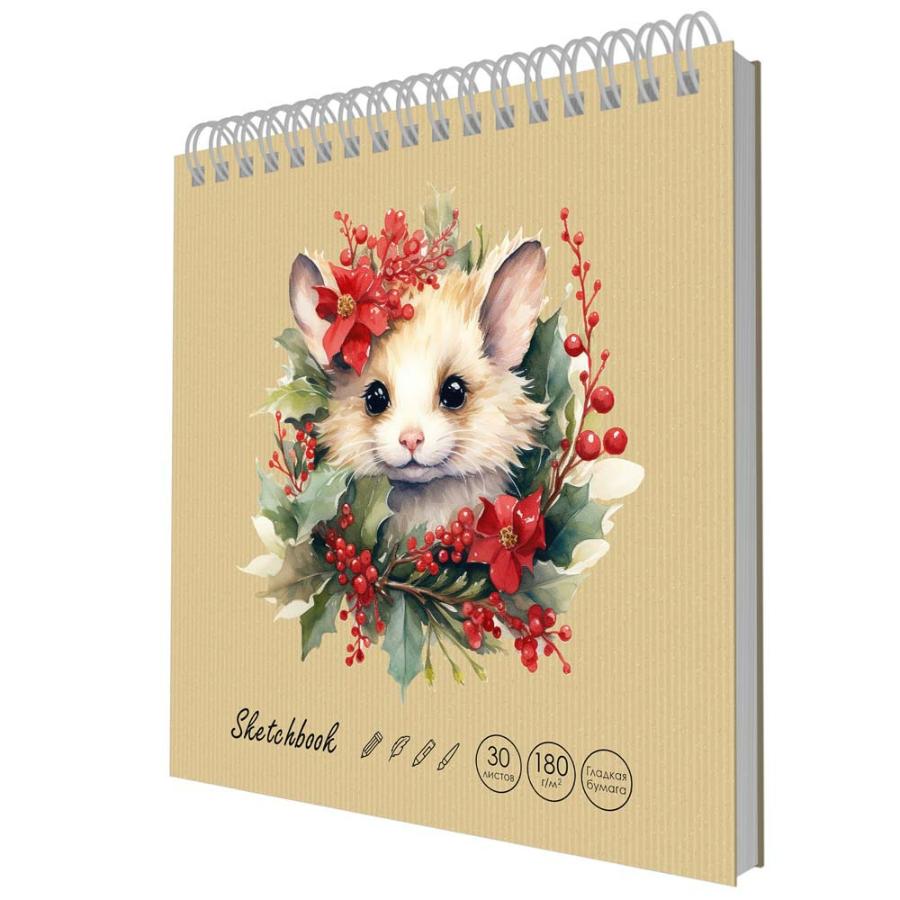 Скетчбук 190х190 мм 30 л гребень, DRAFT and CRAFT. Cute mouse