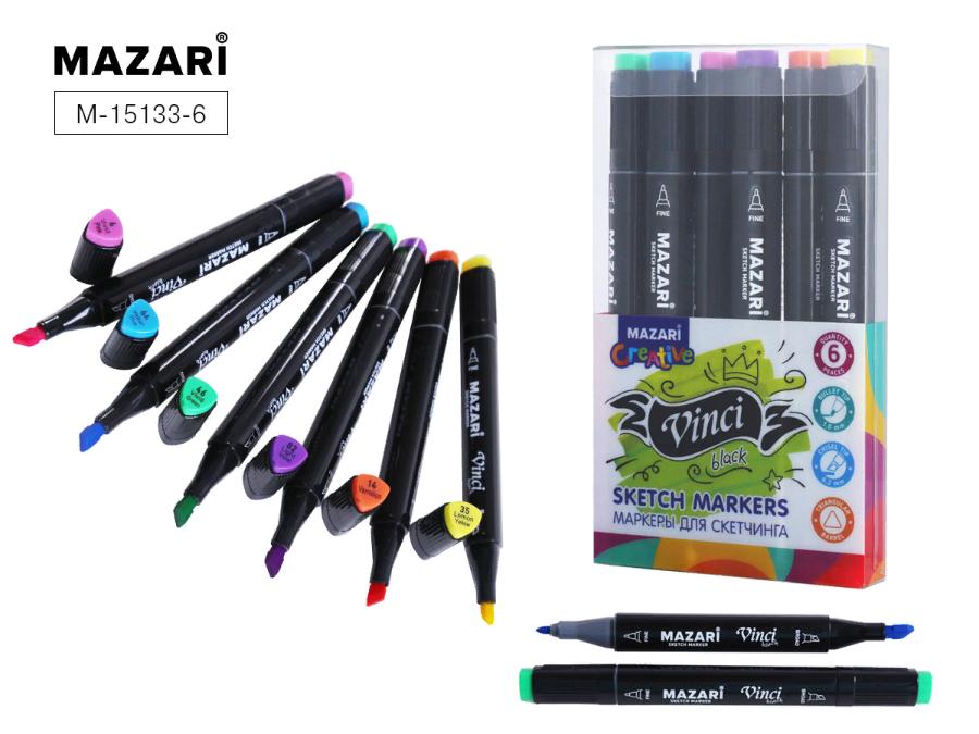 Набор маркеров для скетчинга VINCI, 6 цветов, основные цвета, 1-6,2 мм, двусторонние