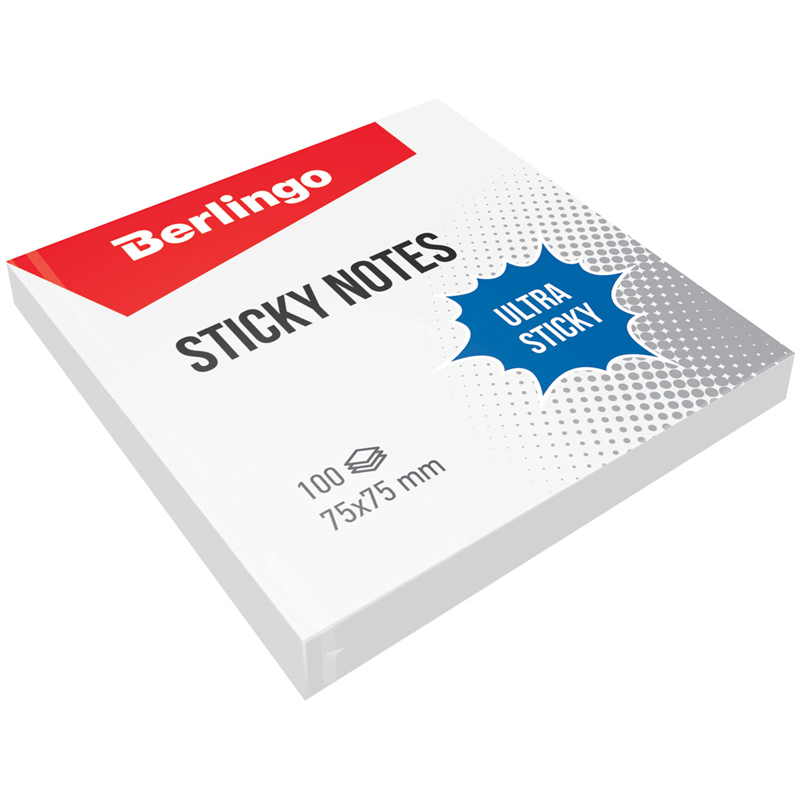 Бумага с липким слоем Berlingo "Ultra Sticky" 75х75 мм 100л, белый