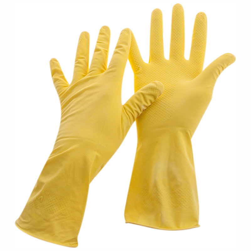 Перчатки резиновые хозяйственные OfficeClean Стандарт+,супер прочные,р.М,желтые,пакет с европодвесом