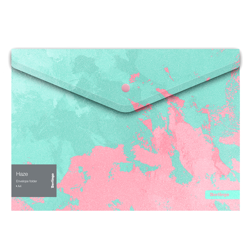 Папка-конверт на кнопке А4 Berlingo "Haze", мятная/розовая, с рисунком, глиттер-эффект