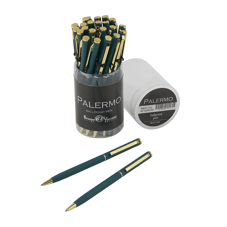 Ручка шариковая Bruno Visconti "PALERMO" 0,7 мм  винтаж, зеленый металлический корпус