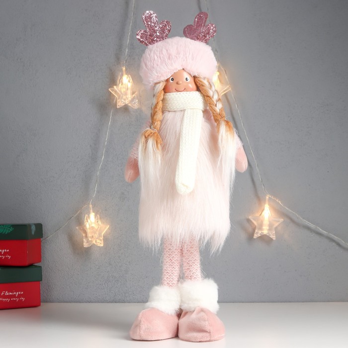 Кукла интерьерная "Девочка в шапке с рожками, розовый наряд" 41х16х9 см