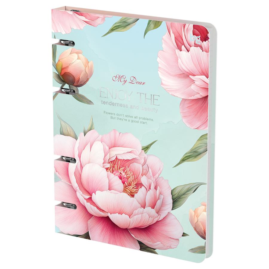 Тетрадь на кольцах 120 л. Розовые розы. soft-touch,
