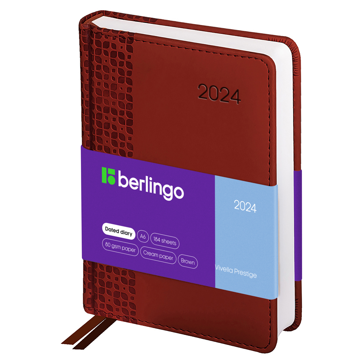 Ежедневник А6 184 л  2024, Berlingo "Vivella Prestige", коричневый