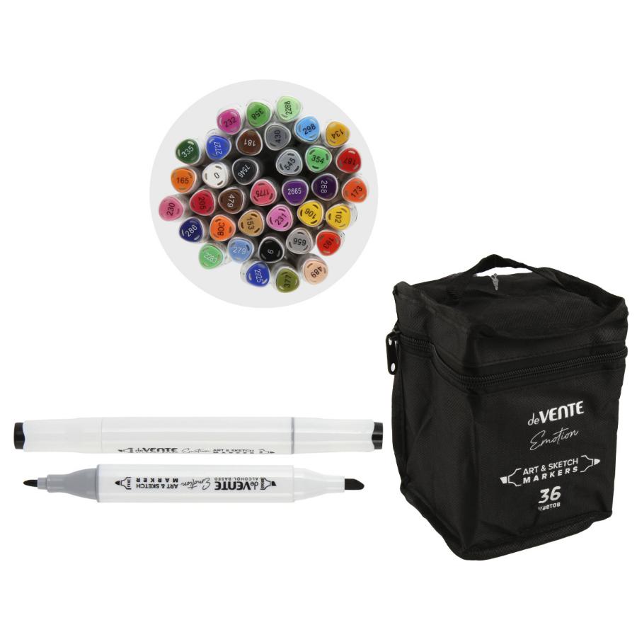 Набор маркеров для скетчинга deVENTE "Emotion", 36 цветов, 1-6 мм, двусторонние, в текстильной сумке