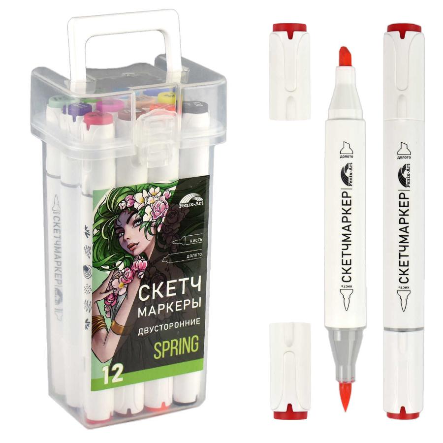 Набор маркеров для скетчинга Феникс "Весна", 12 цветов, 1-6,2 мм,  двусторонние