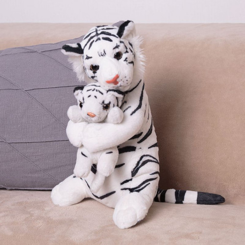 Игрушка мягкая "Тигр с детенышем", 30 см, белый