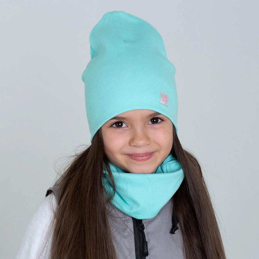 Комплект шапка + снуд для девочки, мята, размер 50-54