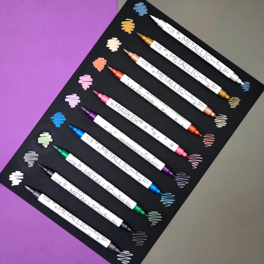 Набор маркеров для скетчинга SKETCH&ART. BRUSH+FINE, 10 цветов, металлик, двусторонние